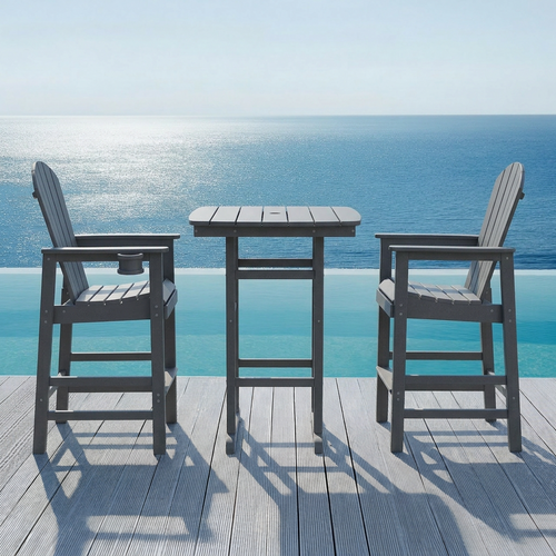 3-Piece Outdoor Bar-Height Bistro Set | HDPE High Top Table & 2 Bar Chairs – Gray