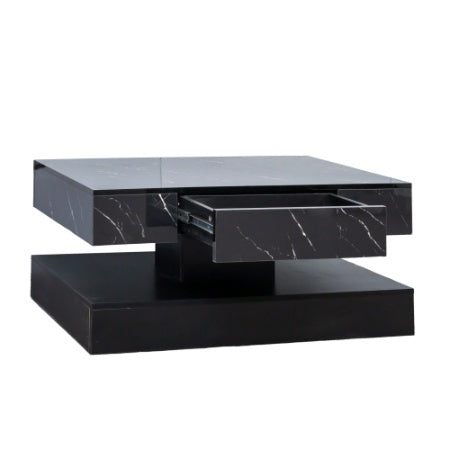 Black marble coffee table with a drawer on a white background