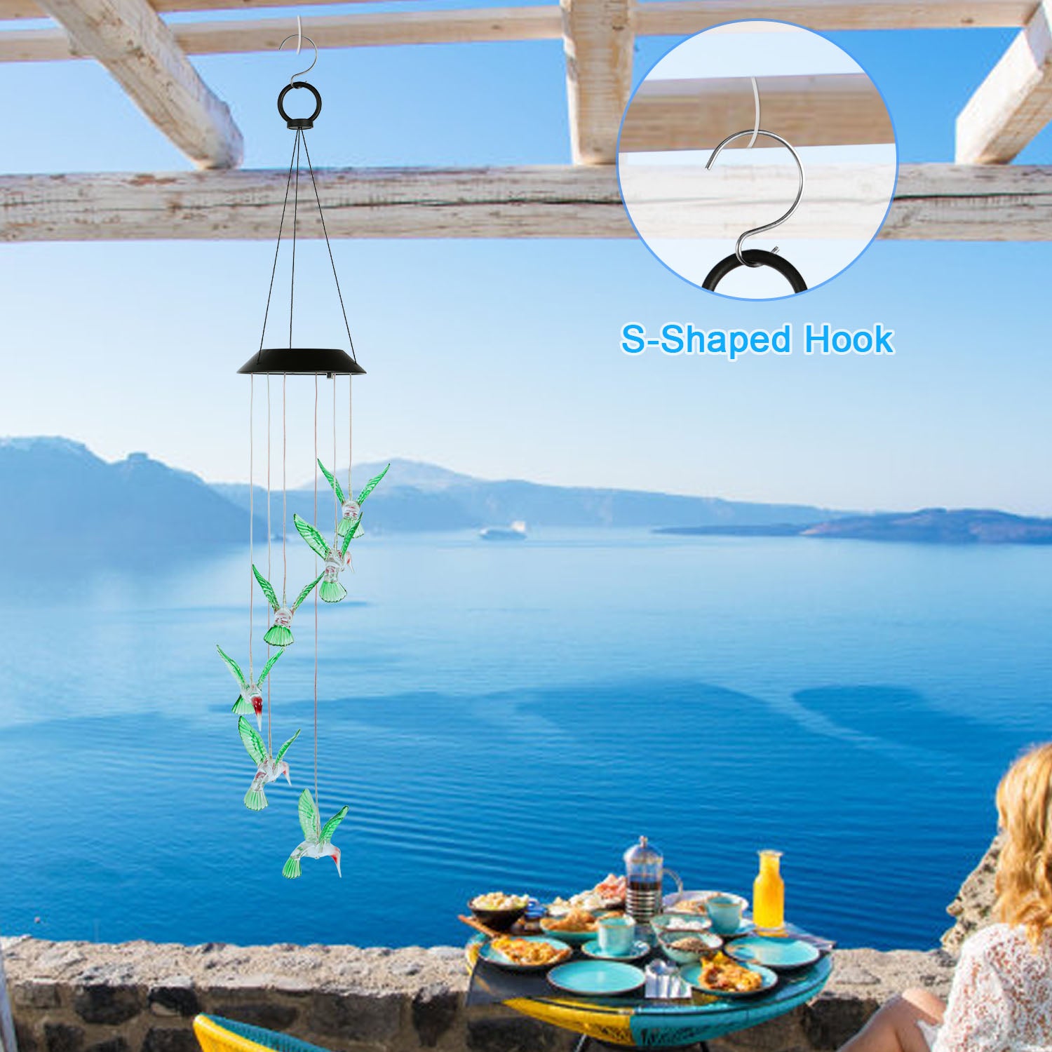 Solar Hummingbird Wind Chime Light | Color-Changing LED, Auto On/Off, IP65 Waterproof – Garden Decor