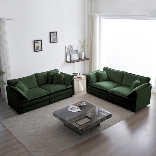 2-Piece Green Chenille Sofa Set – Modular Loveseat & Couch for Living Room