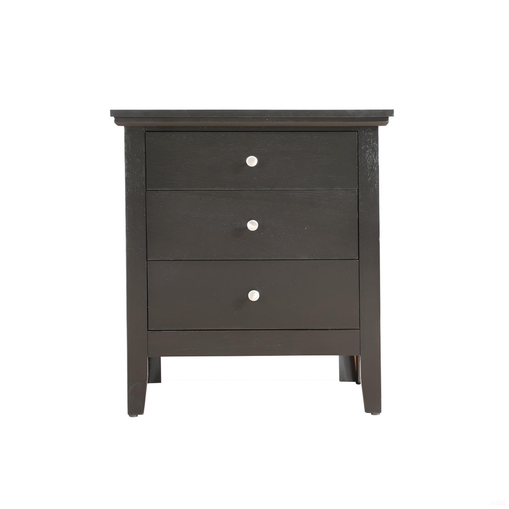 Dark wood dresser with three drawers on a white background