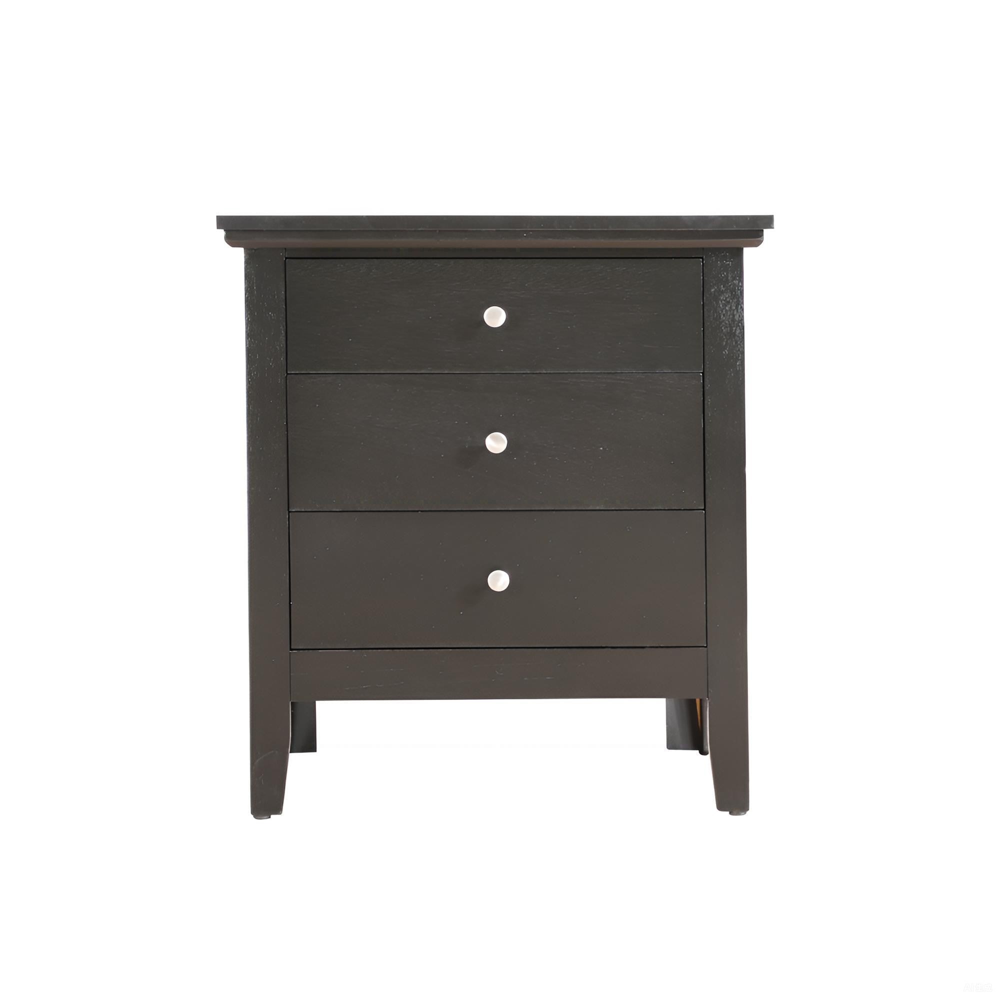 Dark wood dresser with three drawers on a white background