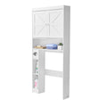White bathroom storage cabinet with shelves on a white background