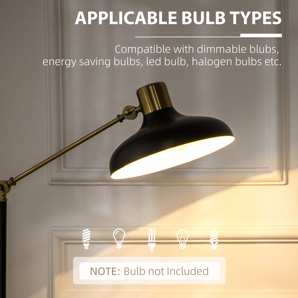 Modern wall-mounted lamp with text about bulb compatibility on a neutral background