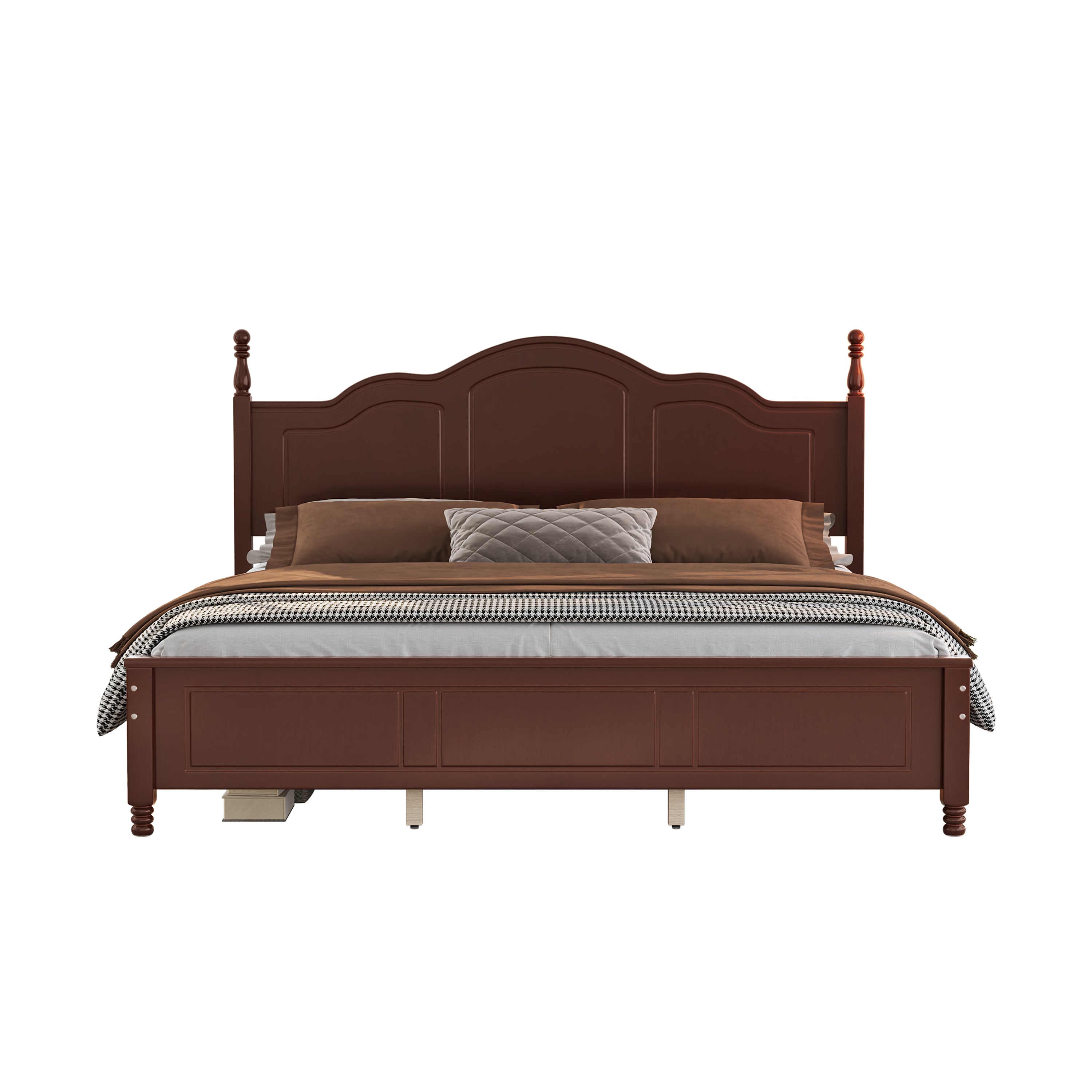 King Platform Bed Frame | Retro Wave Headboard, Wood Slats, 700 lb Capacity — Dark Walnut